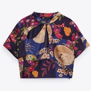 Zara Satin Effect Printed Multicolor Floral Blouse